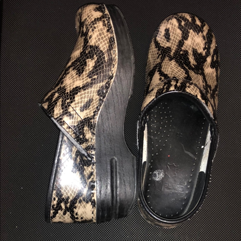 Dansko snakeskin Clogs